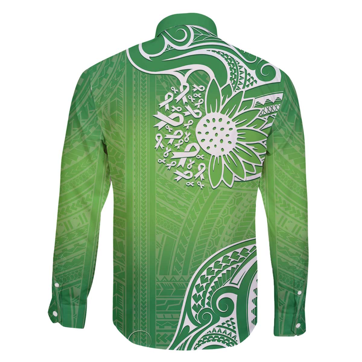 Polynesia Depression Awareness Family Matching Puletasi and Hawaiian Shirt Sunflower Green Ribbons Polynesian Tattoo