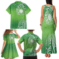 Polynesia Depression Awareness Family Matching Tank Maxi Dress and Hawaiian Shirt Sunflower Green Ribbons Polynesian Tattoo
