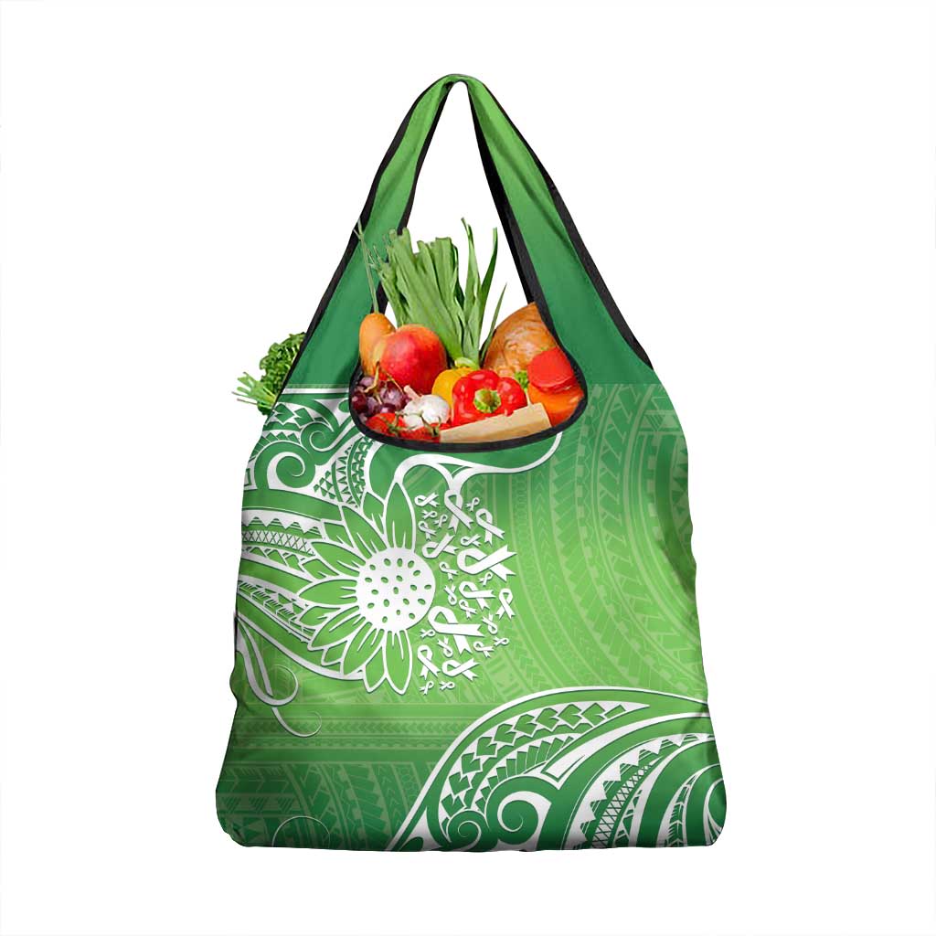 Polynesia Depression Awareness Grocery Bag Sunflower Green Ribbons Polynesian Tattoo