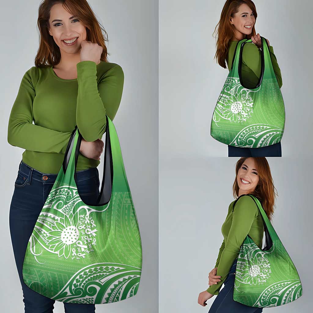 Polynesia Depression Awareness Grocery Bag Sunflower Green Ribbons Polynesian Tattoo