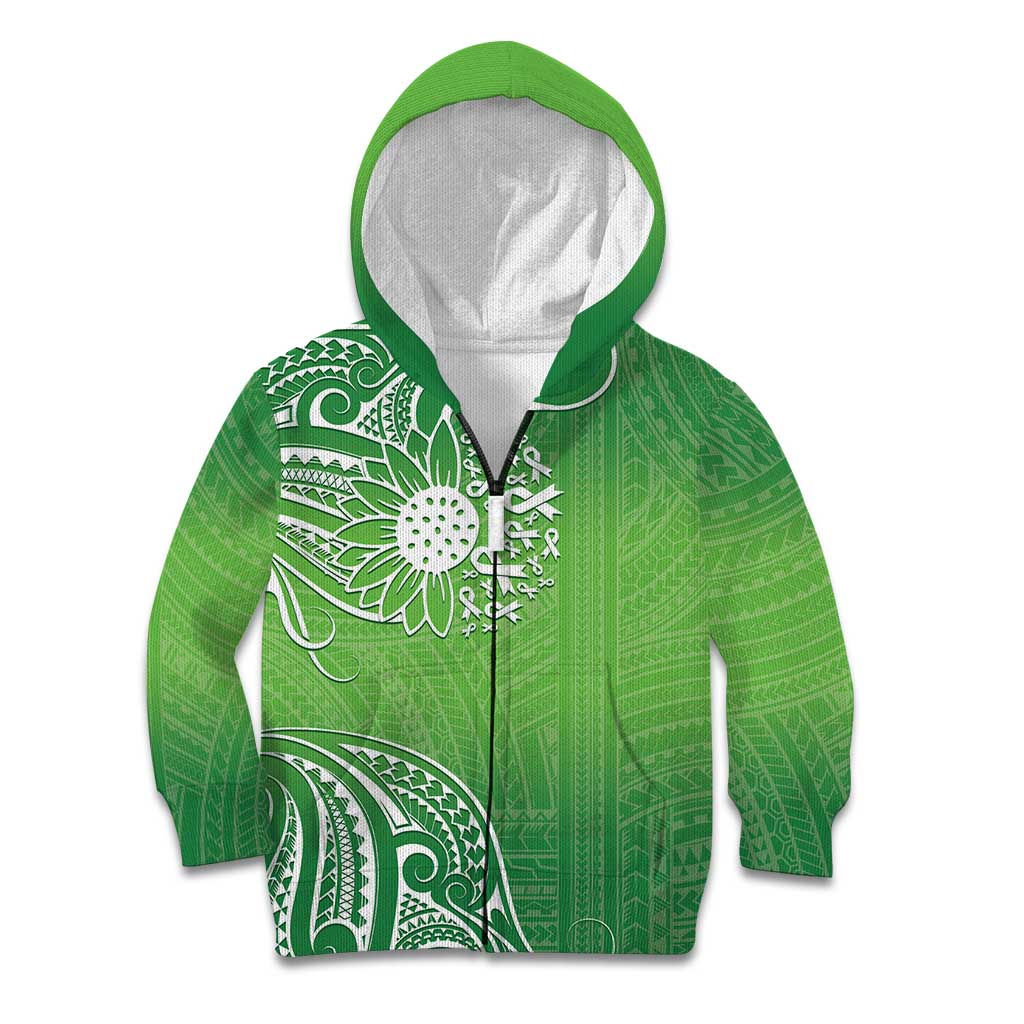 Polynesia Depression Awareness Kid Hoodie Sunflower Green Ribbons Polynesian Tattoo