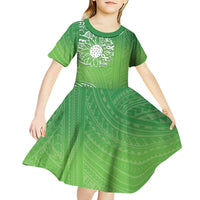 Polynesia Depression Awareness Kid Short Sleeve Dress Sunflower Green Ribbons Polynesian Tattoo