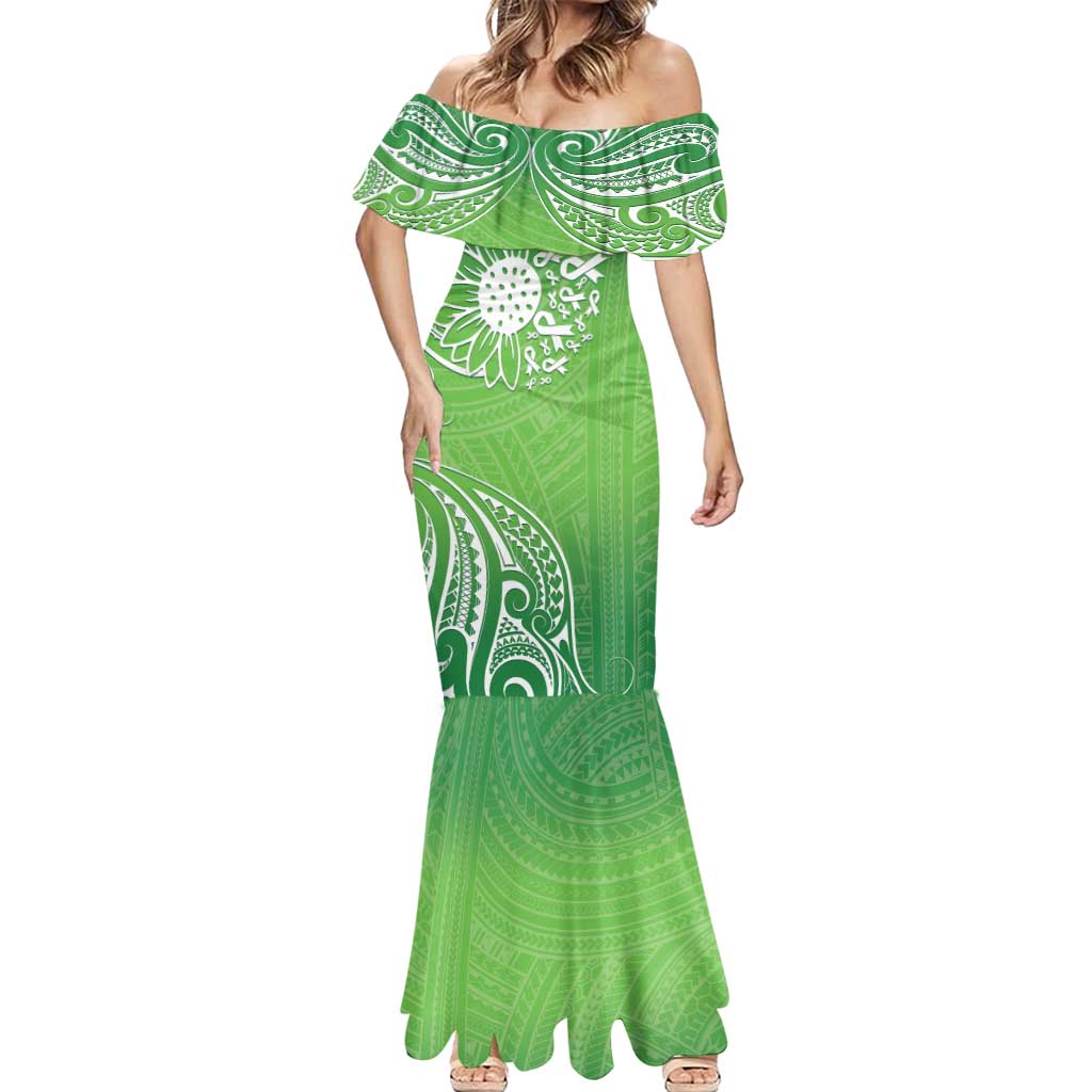Polynesia Depression Awareness Mermaid Dress Sunflower Green Ribbons Polynesian Tattoo