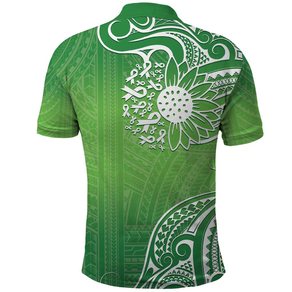 Polynesia Depression Awareness Polo Shirt Sunflower Green Ribbons Polynesian Tattoo