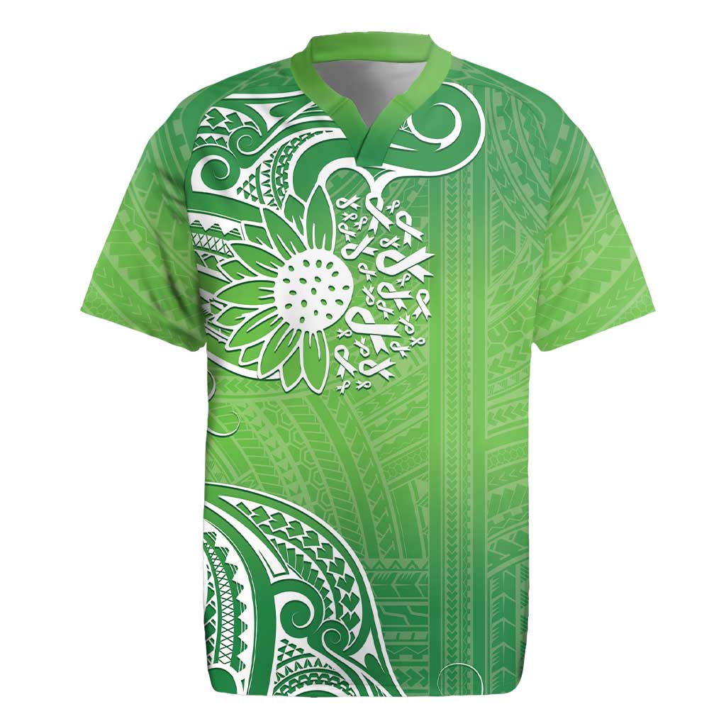 Polynesia Depression Awareness Rugby Jersey Sunflower Green Ribbons Polynesian Tattoo