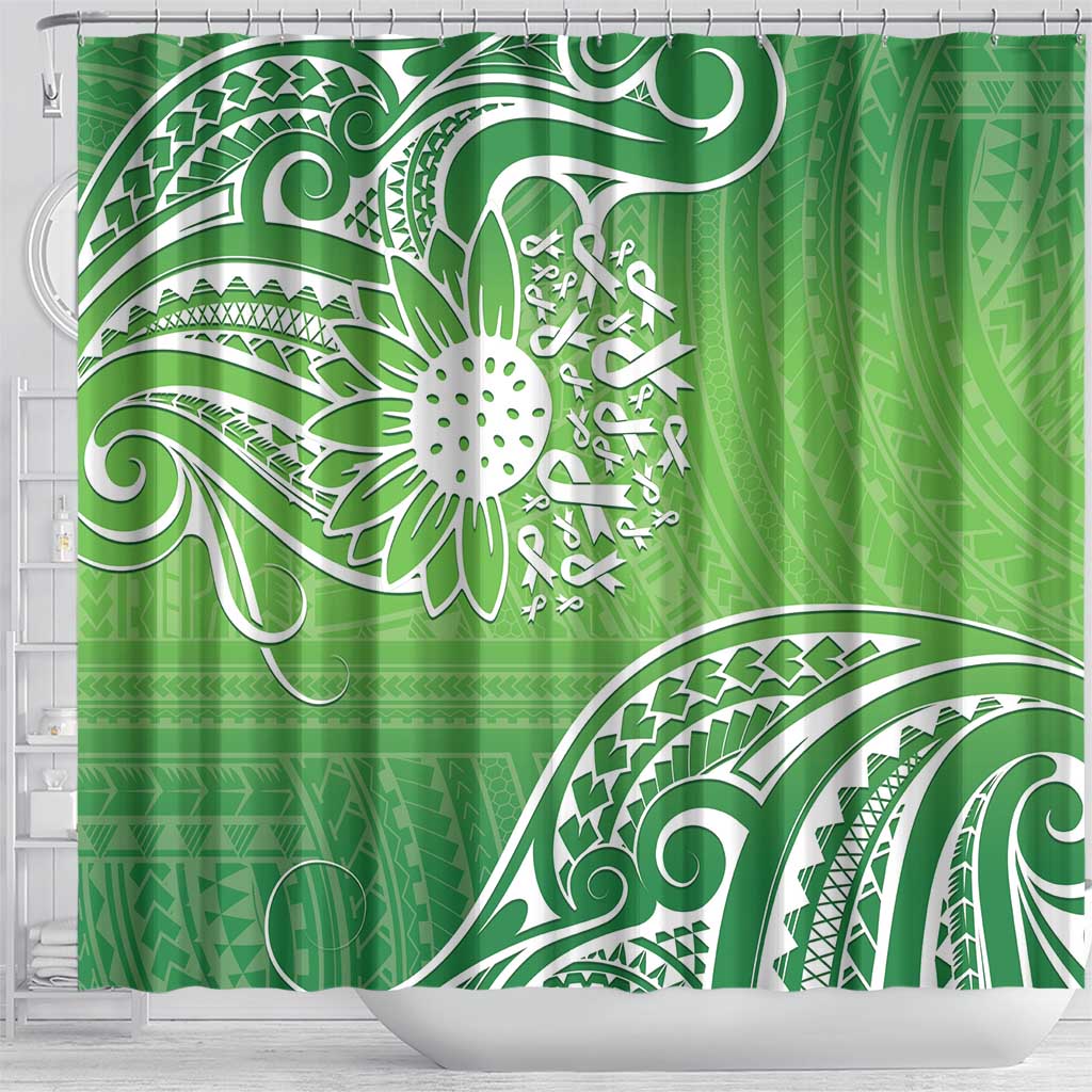 Polynesia Depression Awareness Shower Curtain Sunflower Green Ribbons Polynesian Tattoo