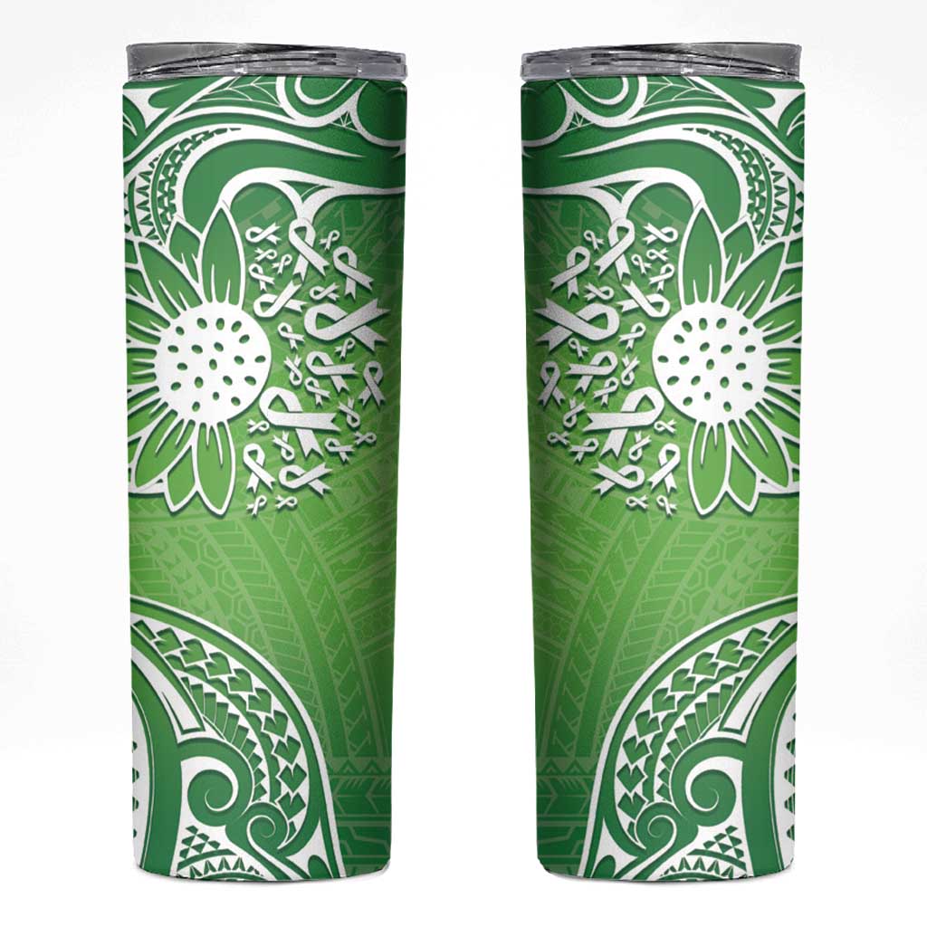 Polynesia Depression Awareness Skinny Tumbler Sunflower Green Ribbons Polynesian Tattoo