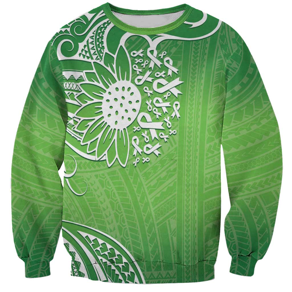 Polynesia Depression Awareness Sweatshirt Sunflower Green Ribbons Polynesian Tattoo