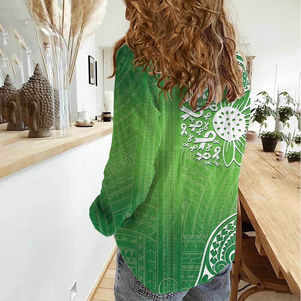 Polynesia Depression Awareness Women Casual Shirt Sunflower Green Ribbons Polynesian Tattoo