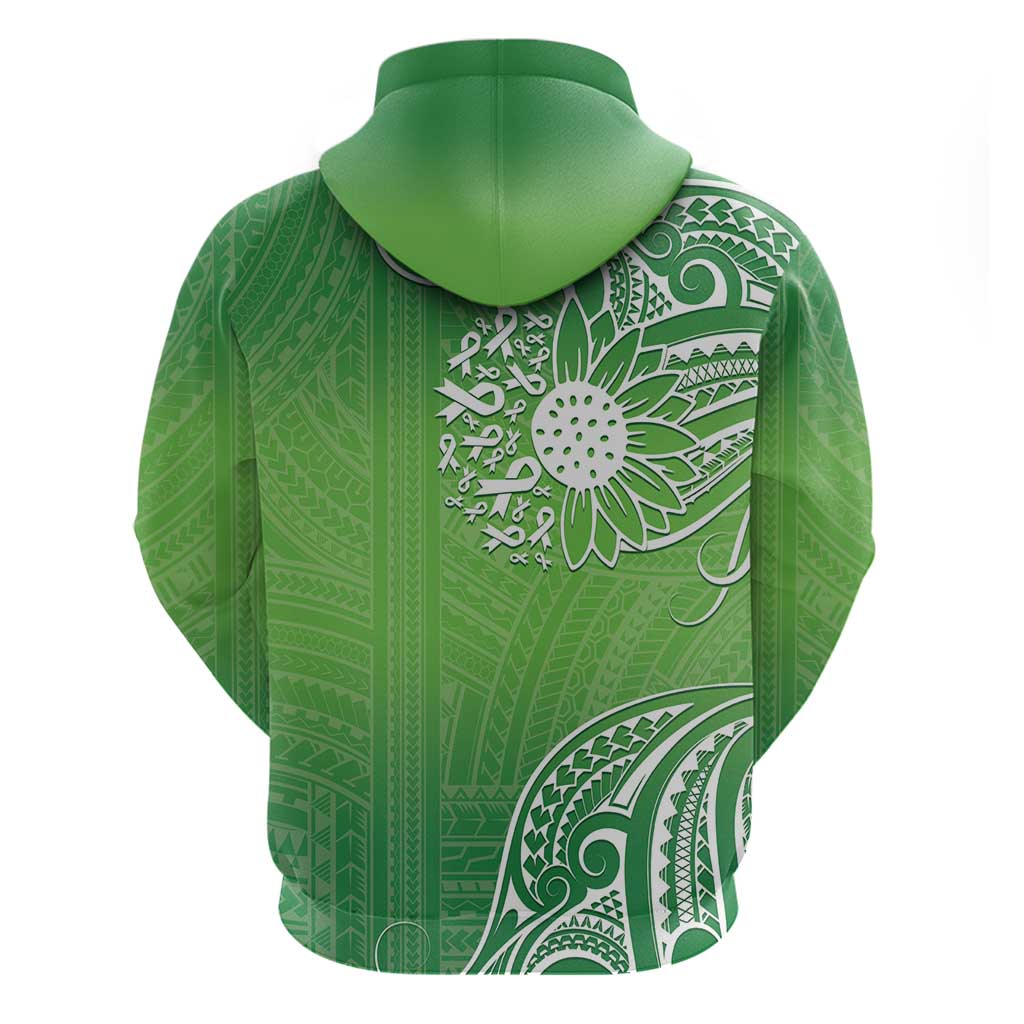 Polynesia Depression Awareness Zip Hoodie Sunflower Green Ribbons Polynesian Tattoo