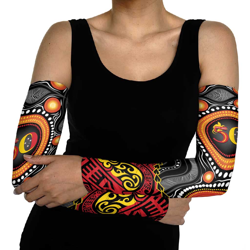 Celebrating 50 Years Papua New Guinea Arm Sleeves Aboriginal Mix Papuan Pattern - Polynesian Pride