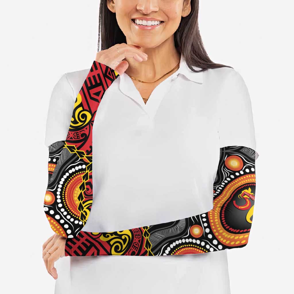 Celebrating 50 Years Papua New Guinea Arm Sleeves Aboriginal Mix Papuan Pattern - Polynesian Pride