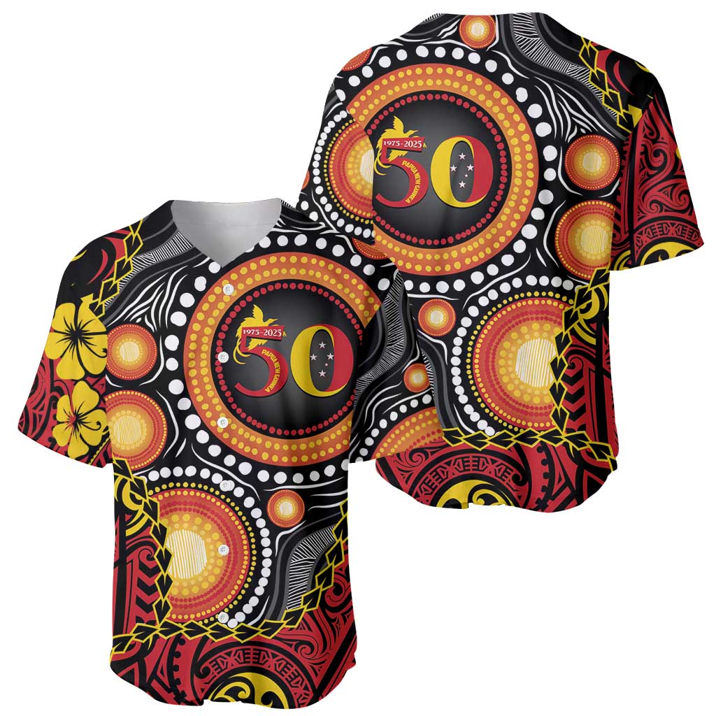 Celebrating 50 Years Papua New Guinea Baseball Jersey Aboriginal Mix Papuan Pattern - Polynesian Pride