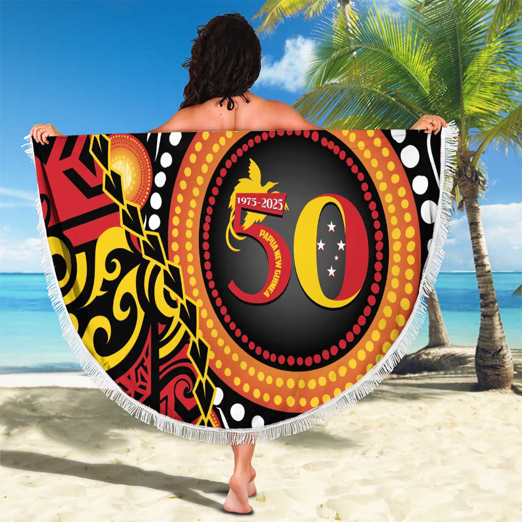 Celebrating 50 Years Papua New Guinea Beach Blanket Aboriginal Mix Papuan Pattern - Polynesian Pride