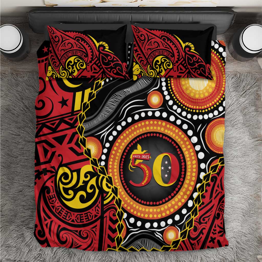 Celebrating 50 Years Papua New Guinea Bedding Set Aboriginal Mix Papuan Pattern - Polynesian Pride