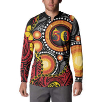 Celebrating 50 Years Papua New Guinea Button Sweatshirt Aboriginal Mix Papuan Pattern - Polynesian Pride