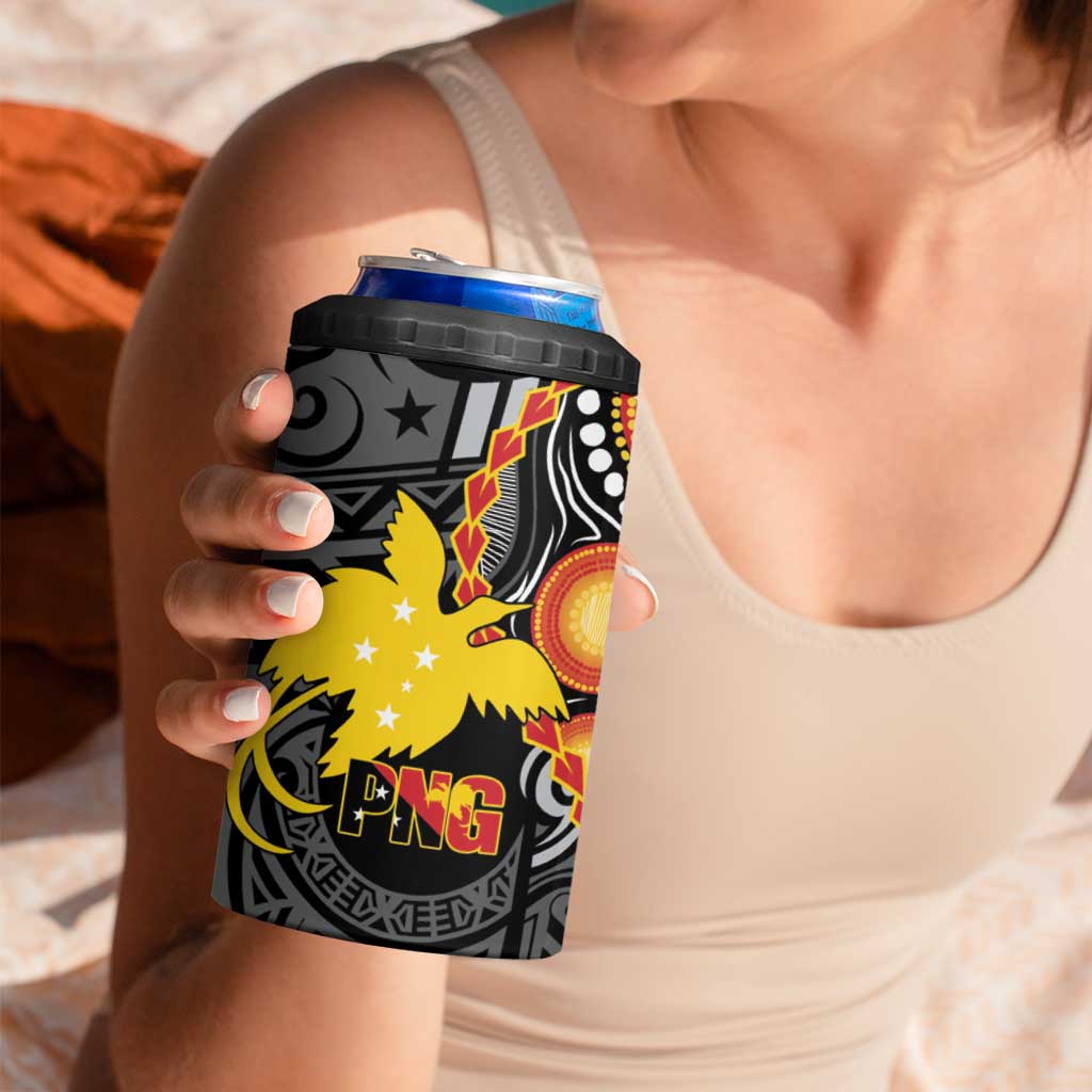 Celebrating 50 Years Papua New Guinea 4 in 1 Can Cooler Tumbler Aboriginal Mix Papuan Pattern - Polynesian Pride