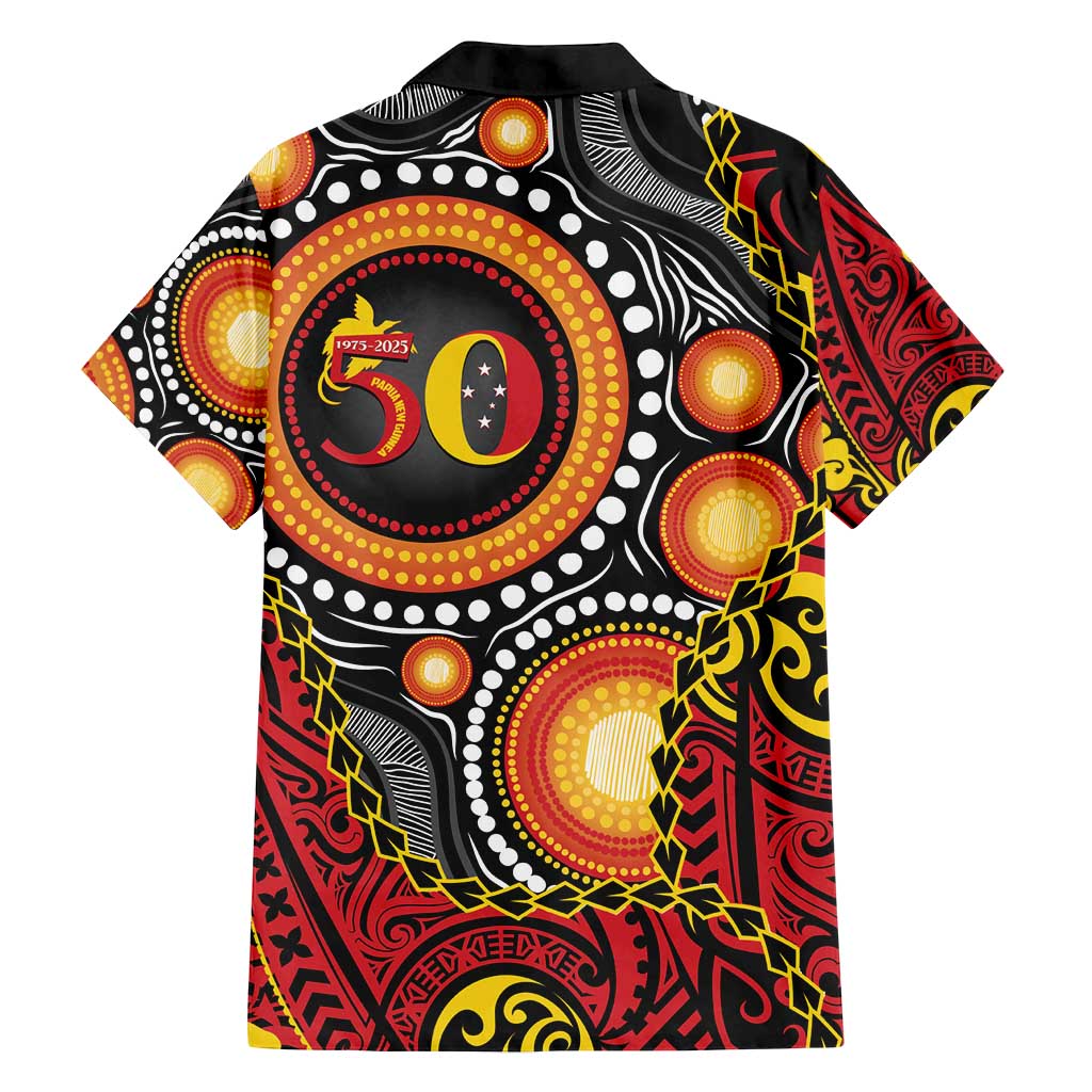 Celebrating 50 Years Papua New Guinea Family Matching Long Sleeve Bodycon Dress and Hawaiian Shirt Aboriginal Mix Papuan Pattern - Polynesian Pride