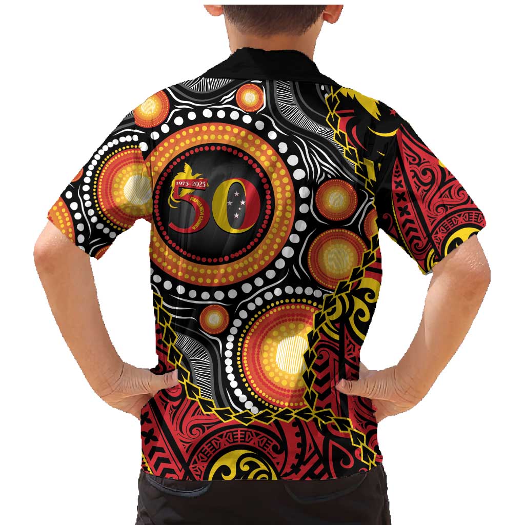 Celebrating 50 Years Papua New Guinea Family Matching Mermaid Dress and Hawaiian Shirt Aboriginal Mix Papuan Pattern - Polynesian Pride