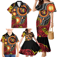 Celebrating 50 Years Papua New Guinea Family Matching Mermaid Dress and Hawaiian Shirt Aboriginal Mix Papuan Pattern - Polynesian Pride