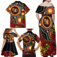 Celebrating 50 Years Papua New Guinea Family Matching Off Shoulder Maxi Dress and Hawaiian Shirt Aboriginal Mix Papuan Pattern - Polynesian Pride