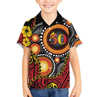 Celebrating 50 Years Papua New Guinea Family Matching Puletasi and Hawaiian Shirt Aboriginal Mix Papuan Pattern - Polynesian Pride