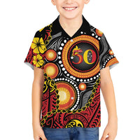 Celebrating 50 Years Papua New Guinea Family Matching Short Sleeve Bodycon Dress and Hawaiian Shirt Aboriginal Mix Papuan Pattern - Polynesian Pride