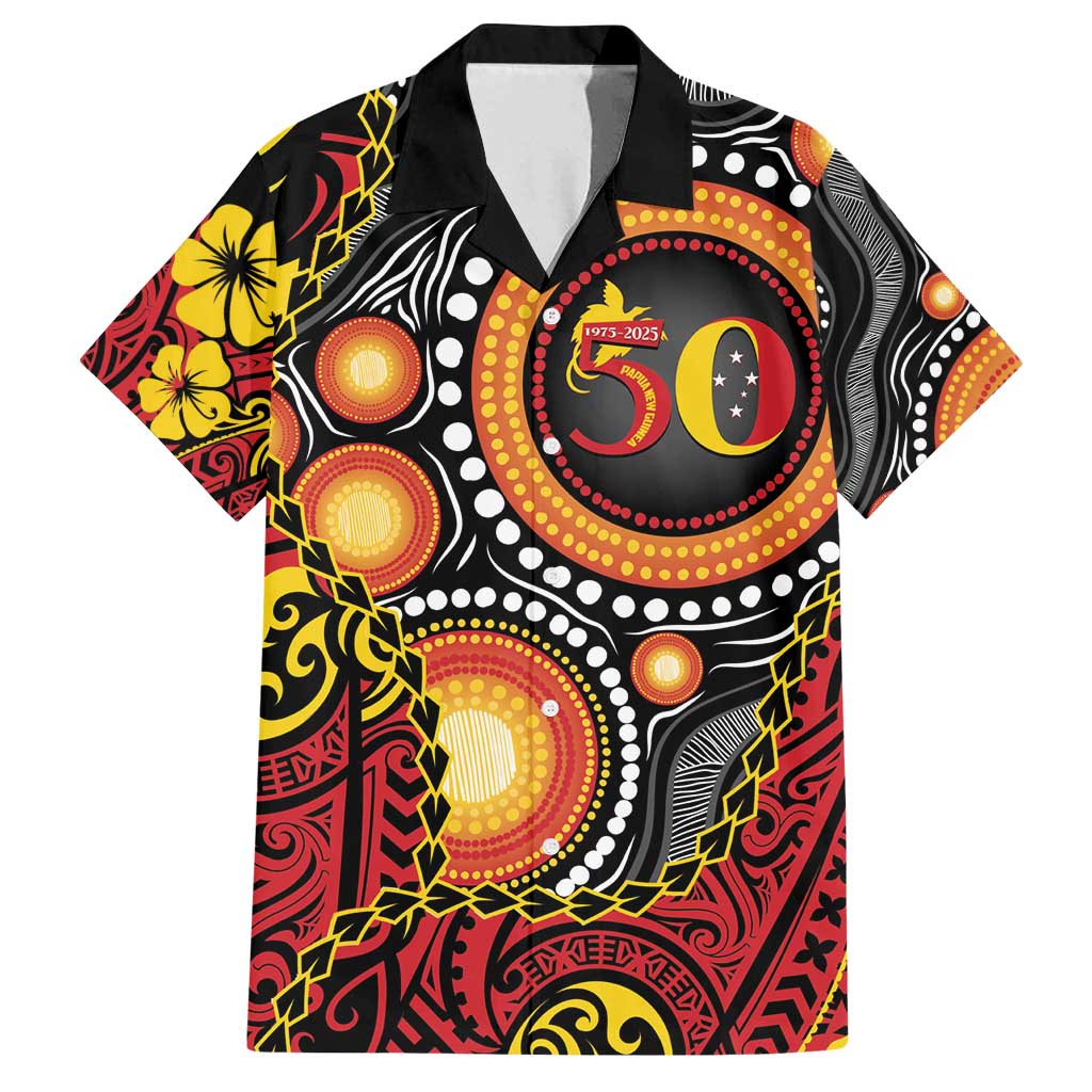 Celebrating 50 Years Papua New Guinea Family Matching Tank Maxi Dress and Hawaiian Shirt Aboriginal Mix Papuan Pattern - Polynesian Pride
