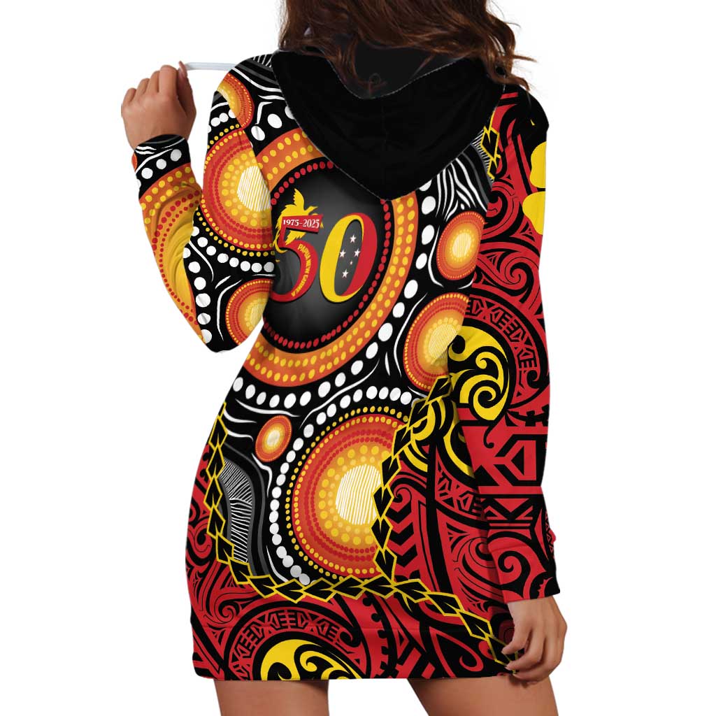 Celebrating 50 Years Papua New Guinea Hoodie Dress Aboriginal Mix Papuan Pattern - Polynesian Pride