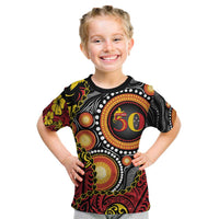 Celebrating 50 Years Papua New Guinea Kid T Shirt Aboriginal Mix Papuan Pattern - Polynesian Pride