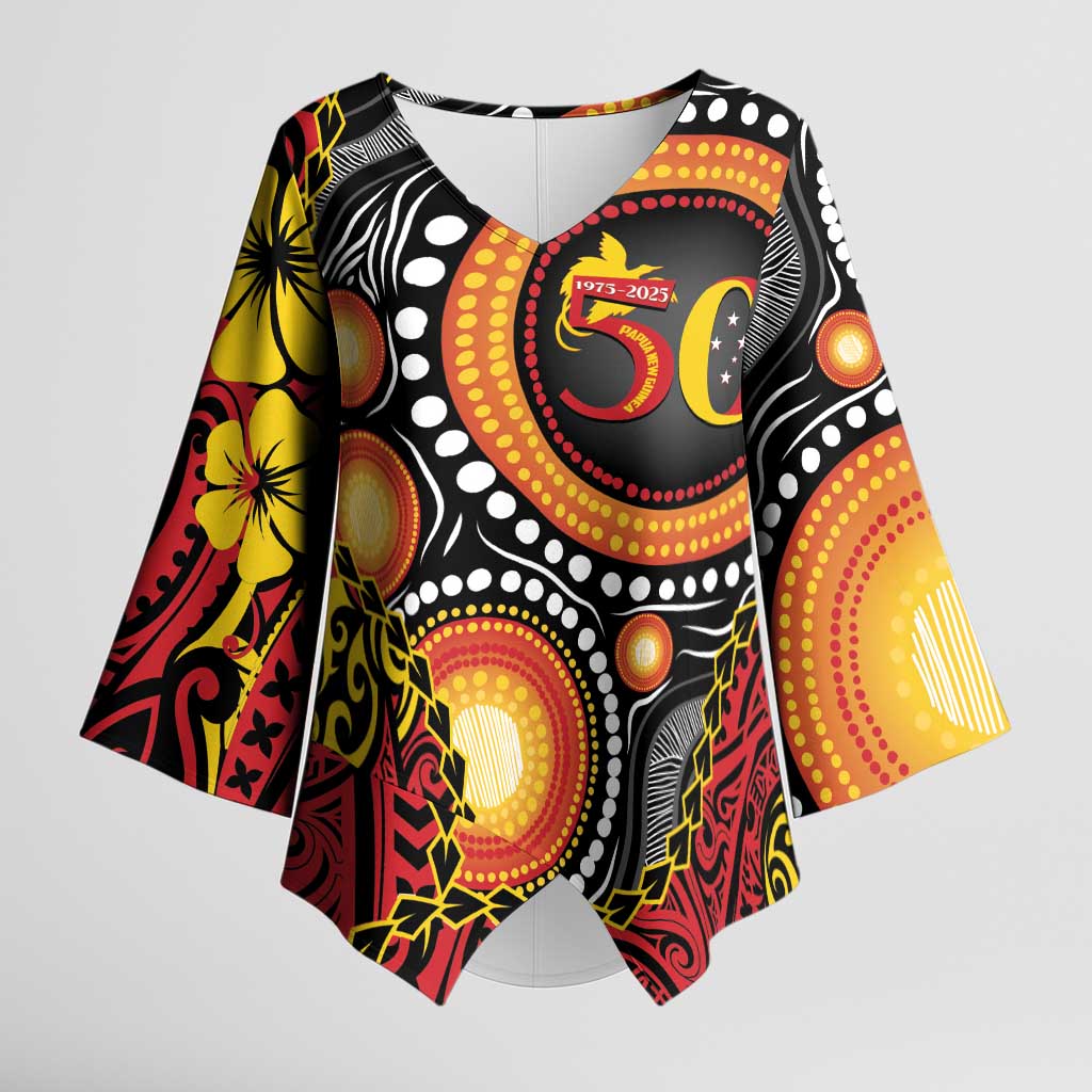 Celebrating 50 Years Papua New Guinea Kimono Sleeve Blouse Aboriginal Mix Papuan Pattern - Polynesian Pride