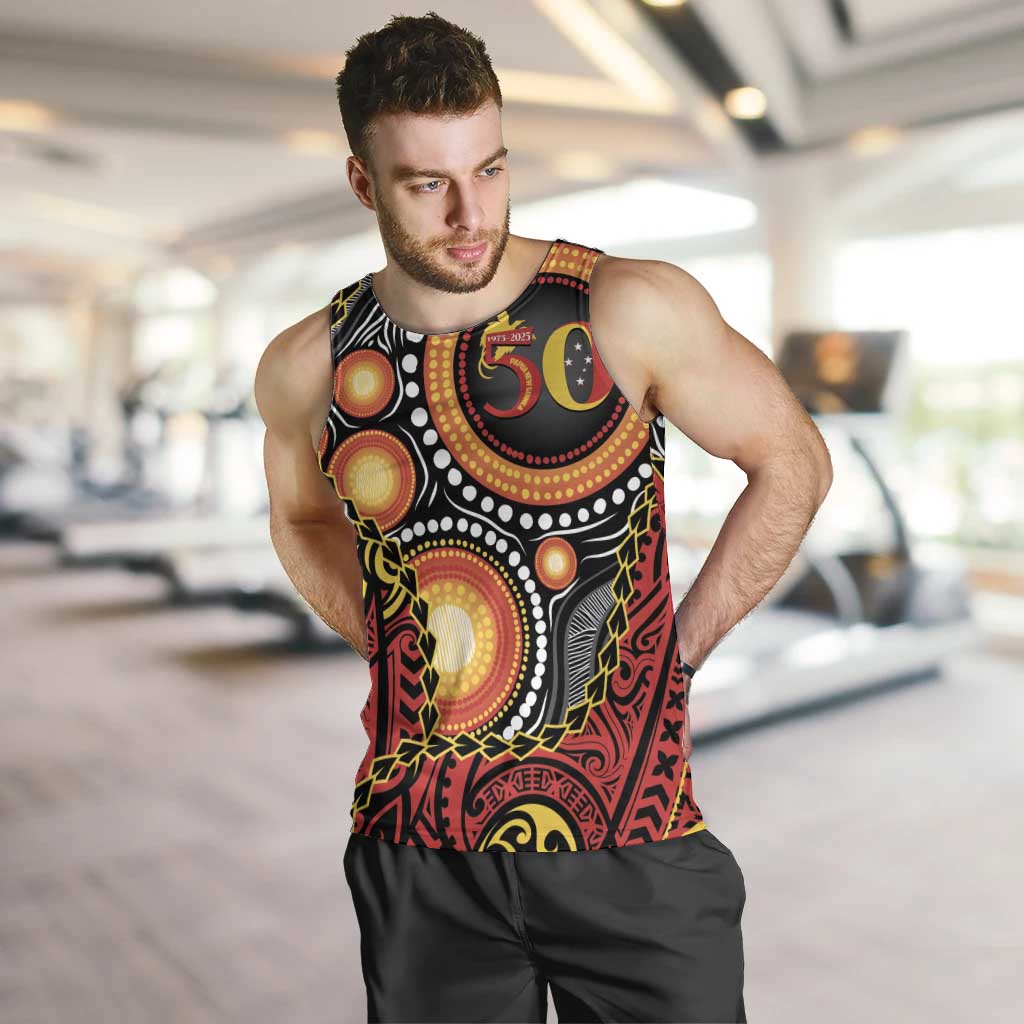 Celebrating 50 Years Papua New Guinea Men Tank Top Aboriginal Mix Papuan Pattern - Polynesian Pride