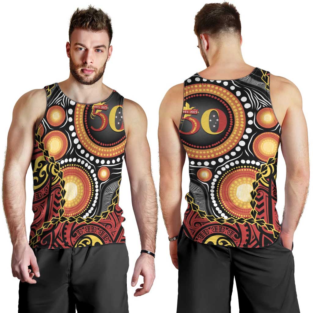 Celebrating 50 Years Papua New Guinea Men Tank Top Aboriginal Mix Papuan Pattern - Polynesian Pride