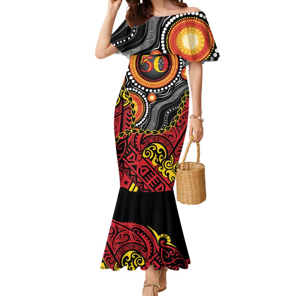 Celebrating 50 Years Papua New Guinea Mermaid Dress Aboriginal Mix Papuan Pattern - Polynesian Pride