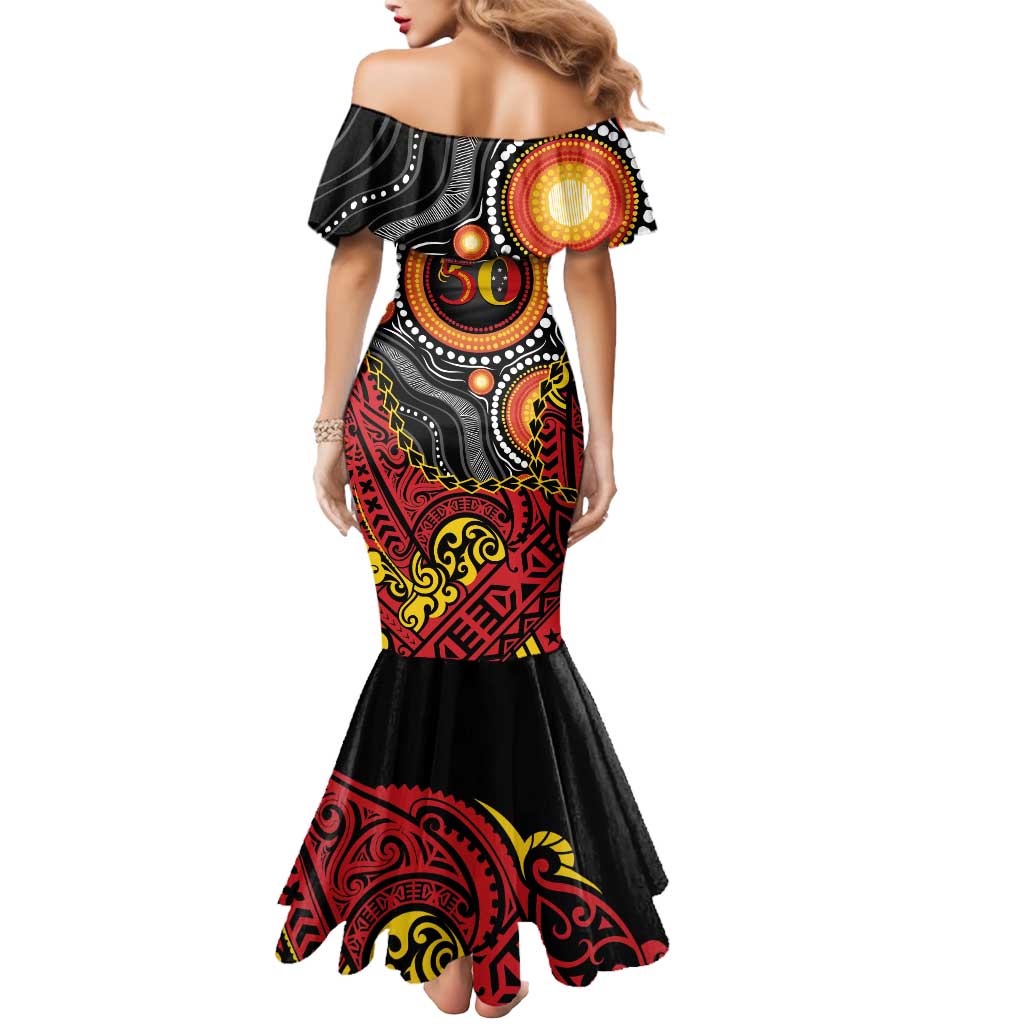 Celebrating 50 Years Papua New Guinea Mermaid Dress Aboriginal Mix Papuan Pattern - Polynesian Pride