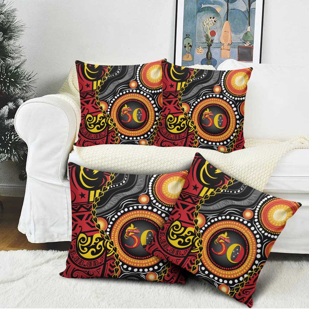 Celebrating 50 Years Papua New Guinea Pillow Cover Aboriginal Mix Papuan Pattern - Polynesian Pride