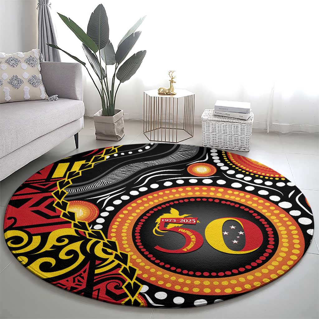 Celebrating 50 Years Papua New Guinea Round Carpet Aboriginal Mix Papuan Pattern - Polynesian Pride