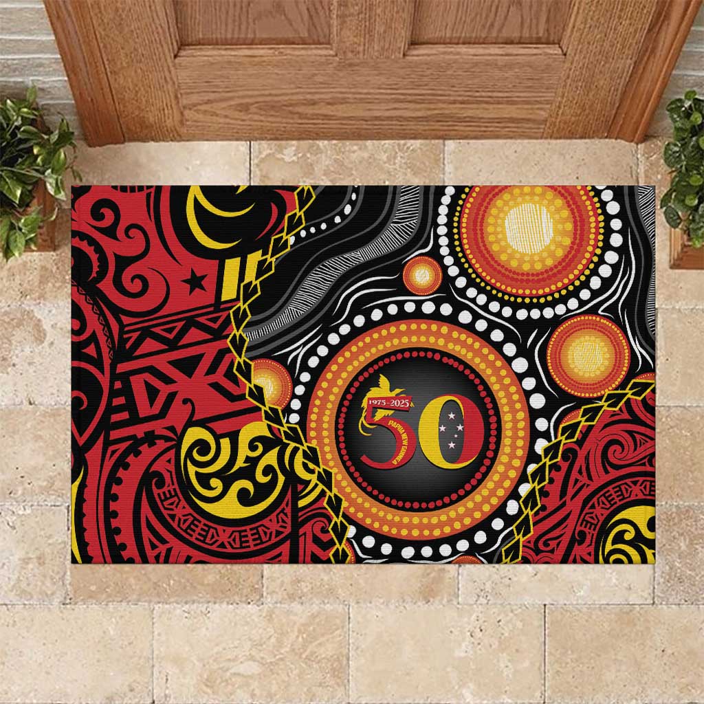 Celebrating 50 Years Papua New Guinea Rubber Doormat Aboriginal Mix Papuan Pattern - Polynesian Pride