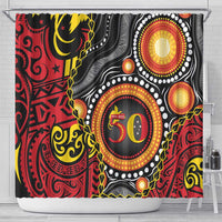 Celebrating 50 Years Papua New Guinea Shower Curtain Aboriginal Mix Papuan Pattern - Polynesian Pride