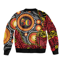 Celebrating 50 Years Papua New Guinea Sleeve Zip Bomber Jacket Aboriginal Mix Papuan Pattern - Polynesian Pride