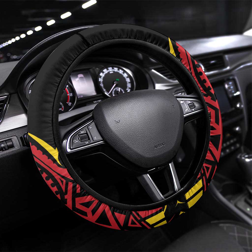 Celebrating 50 Years Papua New Guinea Steering Wheel Cover Aboriginal Mix Papuan Pattern - Polynesian Pride