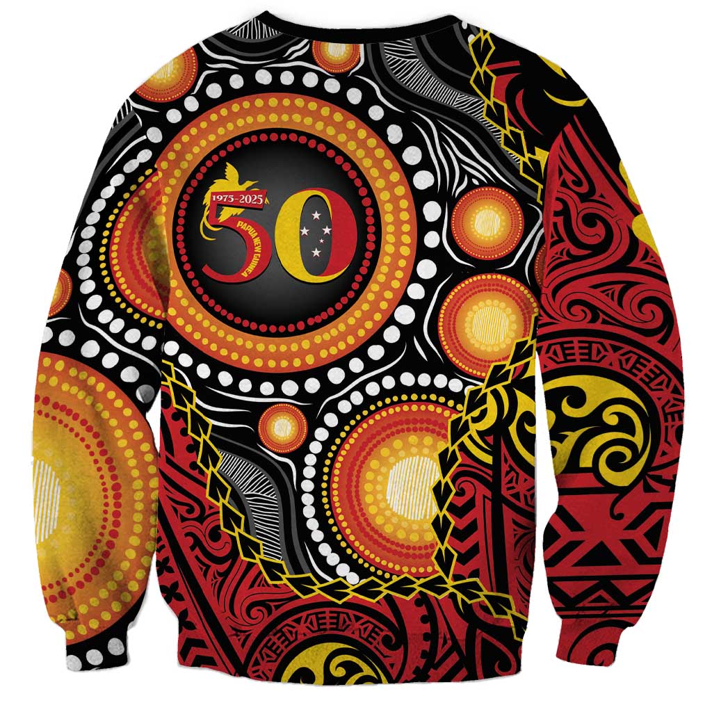 Celebrating 50 Years Papua New Guinea Sweatshirt Aboriginal Mix Papuan Pattern - Polynesian Pride
