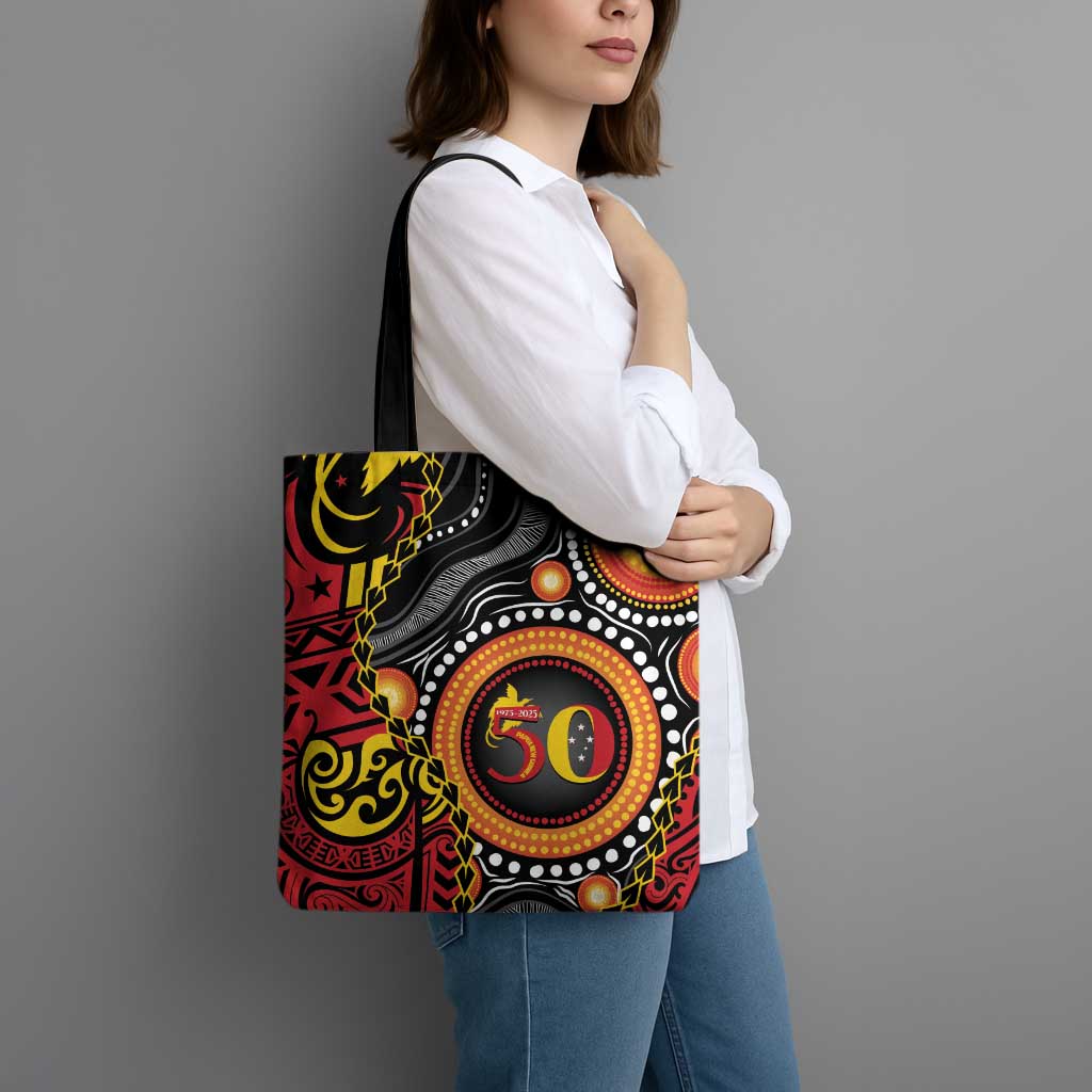 Celebrating 50 Years Papua New Guinea Tote Bag Aboriginal Mix Papuan Pattern - Polynesian Pride