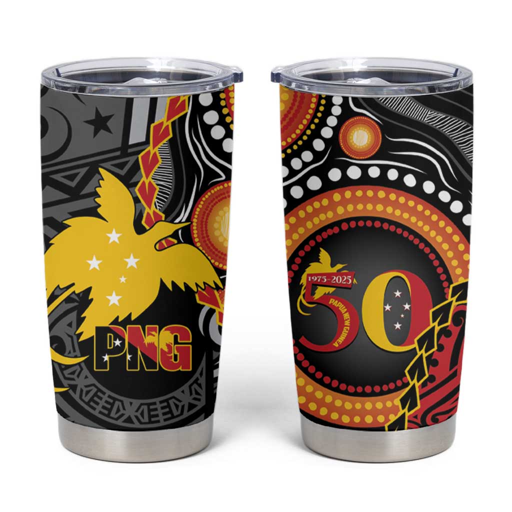 Celebrating 50 Years Papua New Guinea Tumbler Cup Aboriginal Mix Papuan Pattern - Polynesian Pride