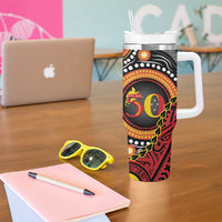 Celebrating 50 Years Papua New Guinea Tumbler With Handle Aboriginal Mix Papuan Pattern - Polynesian Pride