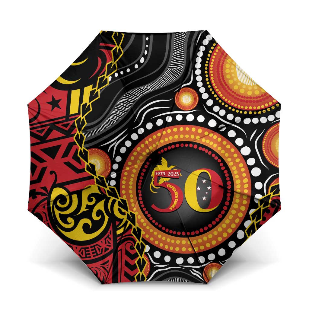 Celebrating 50 Years Papua New Guinea Umbrella Aboriginal Mix Papuan Pattern - Polynesian Pride