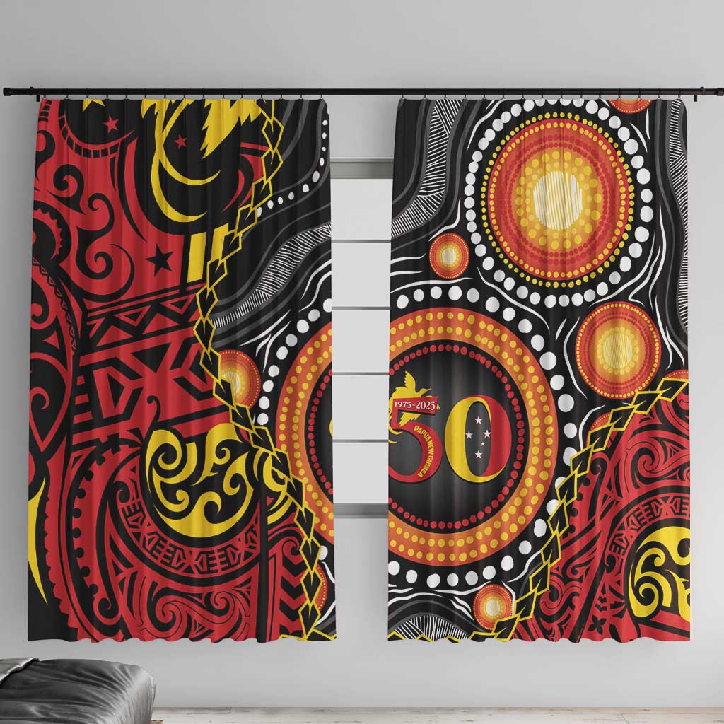 Celebrating 50 Years Papua New Guinea Window Curtain Aboriginal Mix Papuan Pattern - Polynesian Pride