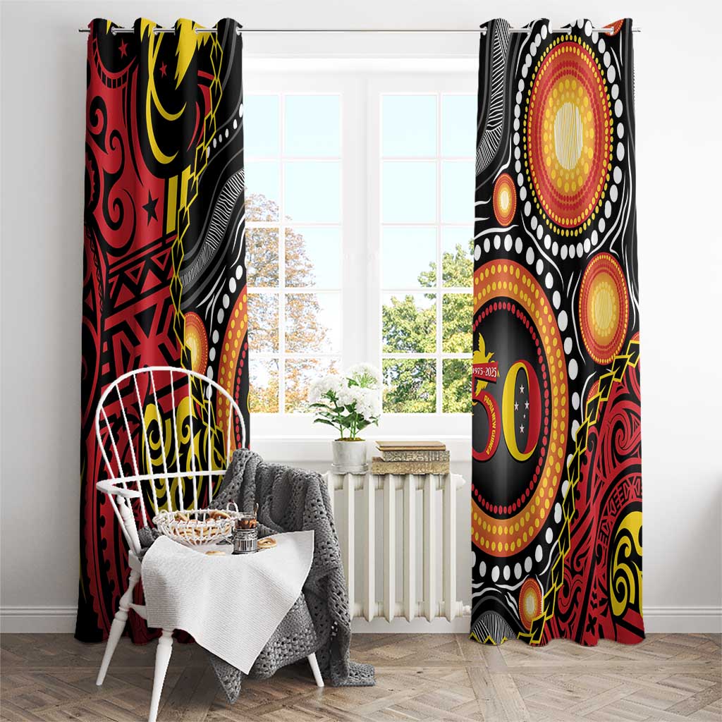 Celebrating 50 Years Papua New Guinea Window Curtain Aboriginal Mix Papuan Pattern - Polynesian Pride