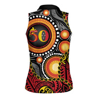 Celebrating 50 Years Papua New Guinea Women Sleeveless Polo Shirt Aboriginal Mix Papuan Pattern - Polynesian Pride