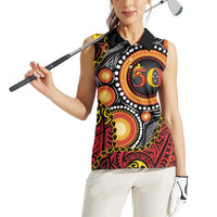 Celebrating 50 Years Papua New Guinea Women Sleeveless Polo Shirt Aboriginal Mix Papuan Pattern - Polynesian Pride